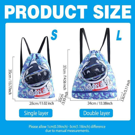 Waterproof Swim Backpack Durable Storage Bag Beach Pool Outdoor Travel - Blue-Large (Double layer).