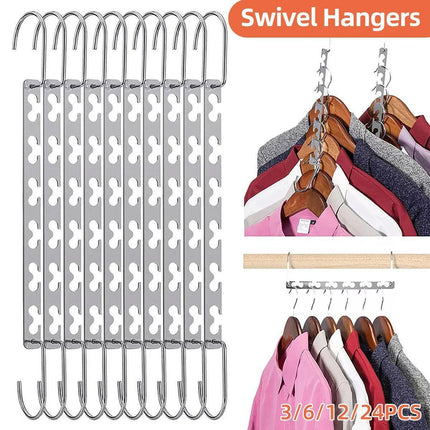 Clothes Hanger Space Saving Hook Folding Wardrobe Multipurpose Rack Coat Pants - 6PCS.