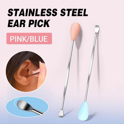 Stainless Steel Earpick Scoop Reusable Earwax Removal Tool Cleaner Kit Unisex - Pink.