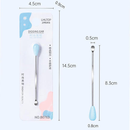 Stainless Steel Earpick Scoop Reusable Earwax Removal Tool Cleaner Kit Unisex - Pink.