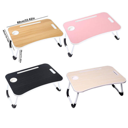 Laptop Bed Table Foldable Lap Standing Desk with Cup Slot for Indoor Picnic Tray - White.
