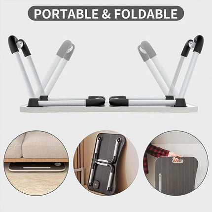 Laptop Bed Table Foldable Lap Standing Desk with Cup Slot for Indoor Picnic Tray - White.