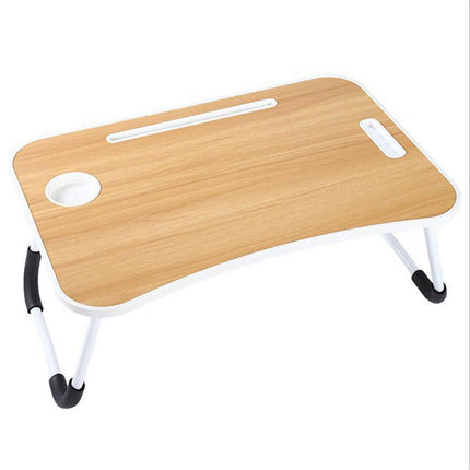 Laptop Bed Table Foldable Lap Standing Desk with Cup Slot for Indoor Picnic Tray - White.