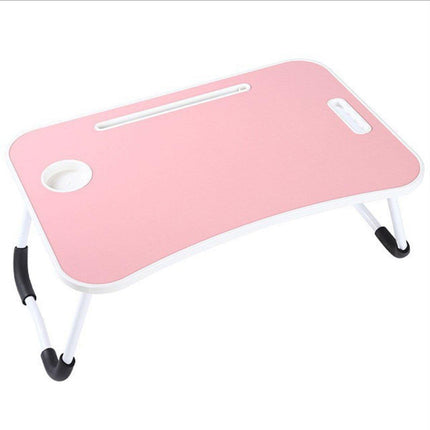 Laptop Bed Table Foldable Lap Standing Desk with Cup Slot for Indoor Picnic Tray - White.
