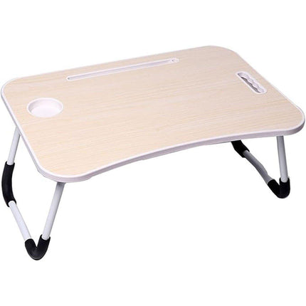 Laptop Bed Table Foldable Lap Standing Desk with Cup Slot for Indoor Picnic Tray - White.
