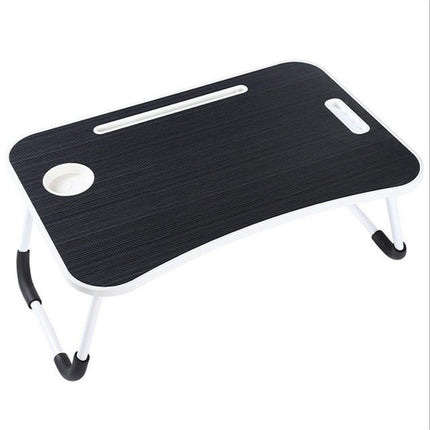 Laptop Bed Table Foldable Lap Standing Desk with Cup Slot for Indoor Picnic Tray - White.