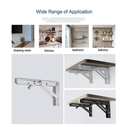 Traderight Table Bracket Folding Stainless Steel 150KG Wall Shelf Bench 2PCS - Black 20in.