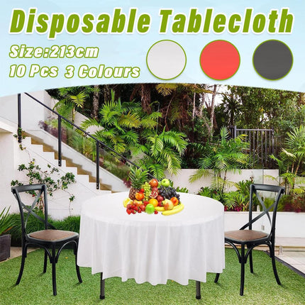 10pcs Round Tablecloth Solid Color Waterproof PEVA Table Cover 213cm Diameter - Black.