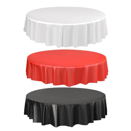 10pcs Round Tablecloth Solid Color Waterproof PEVA Table Cover 213cm Diameter - Black.