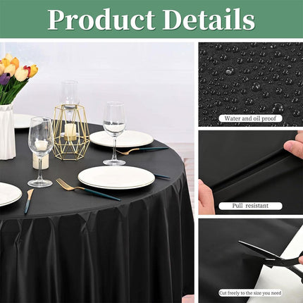10pcs Round Tablecloth Solid Color Waterproof PEVA Table Cover 213cm Diameter - Black.