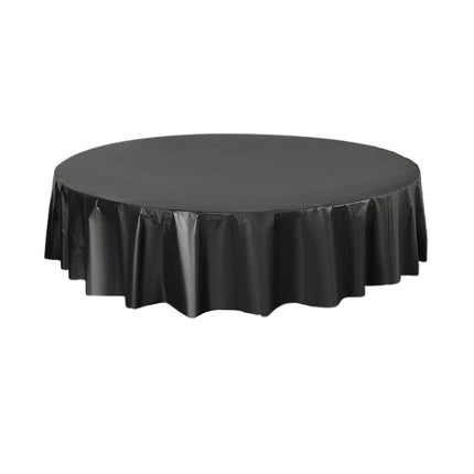 10pcs Round Tablecloth Solid Color Waterproof PEVA Table Cover 213cm Diameter - Black.