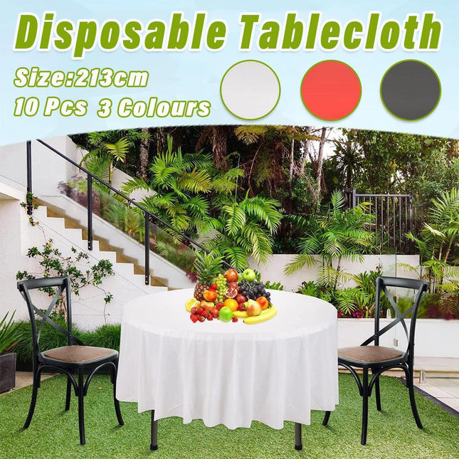 10pcs Round Tablecloth Solid Color Waterproof PEVA Table Cover 213cm Diameter - Red.