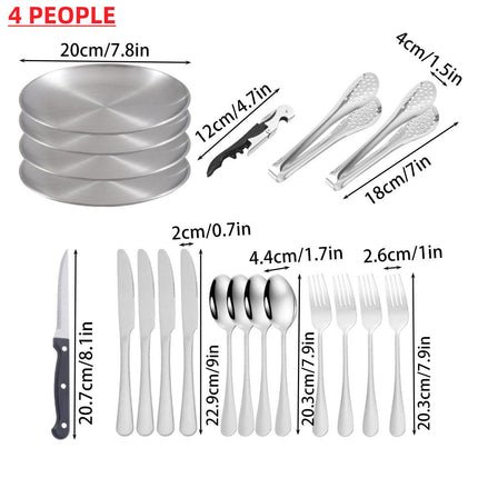 10/20PCS Camping Cutlery Set Outdoor Picnic Utensils Plates Spoons Forks Knives - Black-2 People.