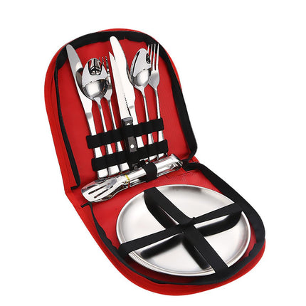 10/20PCS Camping Cutlery Set Outdoor Picnic Utensils Plates Spoons Forks Knives - Black-2 People.