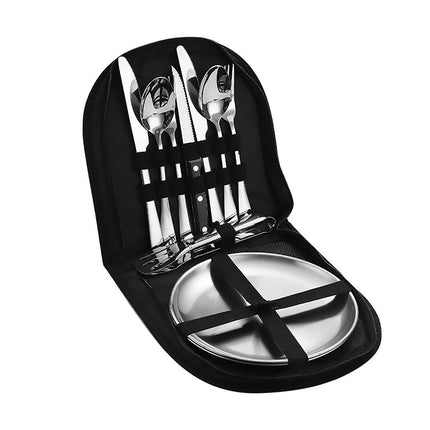 10/20PCS Camping Cutlery Set Outdoor Picnic Utensils Plates Spoons Forks Knives - Black-2 People.