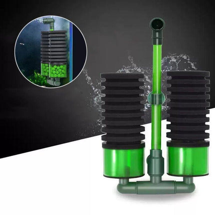 Double Head Aquarium Sponge Filter with Bio Media Box for Shrimp Breeding Tanks.