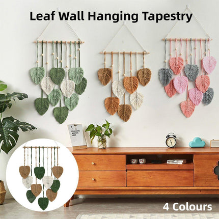 Handmade Braided Cotton Rope Leaves Wall Hanging Home Decoration Ornament - Brown.