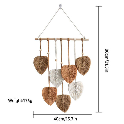 Handmade Braided Cotton Rope Leaves Wall Hanging Home Decoration Ornament - Brown.