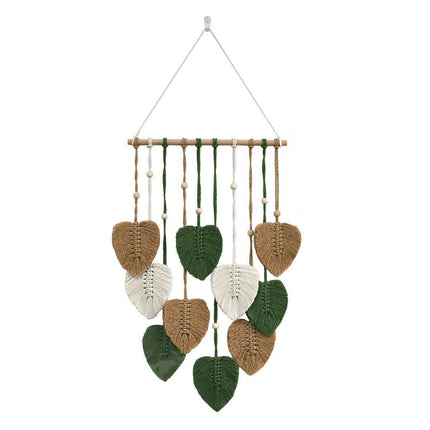 Handmade Braided Cotton Rope Leaves Wall Hanging Home Decoration Ornament - Brown.