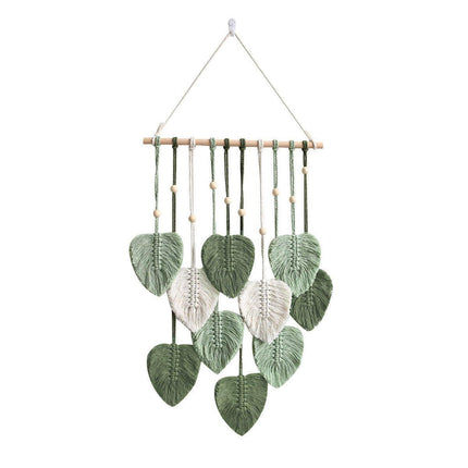 Handmade Braided Cotton Rope Leaves Wall Hanging Home Decoration Ornament - Khaki.
