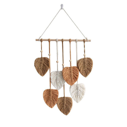 Handmade Braided Cotton Rope Leaves Wall Hanging Home Decoration Ornament - Khaki.