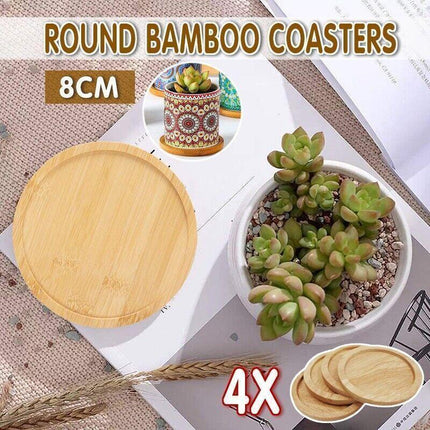4x Round Bamboo Wooden Coaster Tea Coffee Drink Holders Pallet Beverage Mat Pad.