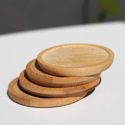 4x Round Bamboo Wooden Coaster Tea Coffee Drink Holders Pallet Beverage Mat Pad.