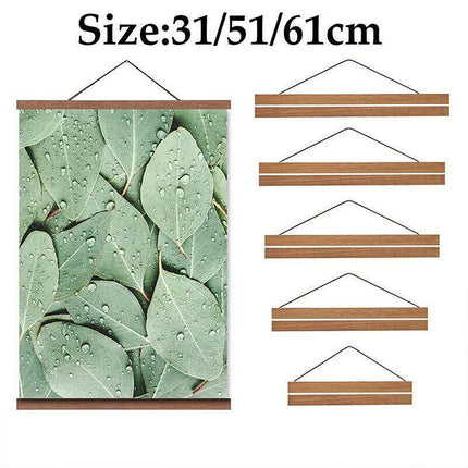 Teak Wooden Poster Frame 31–61cm Wall Art Scroll Hanger Picture Frame Clamp Holder - 51CM.