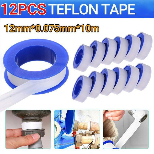 12X Teflon Tape 12mmx10m White Thread Plumbing Tape Plumbers Sealing Water.