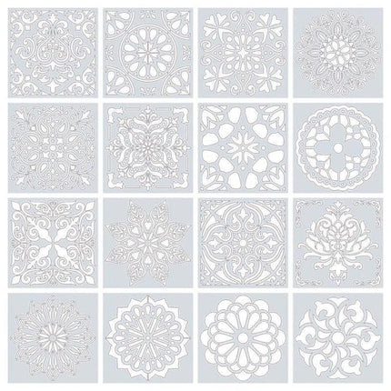 16 Pack Mandala Painting Stencils Drawing Dot Templates For Floor Wall DIY Decor.