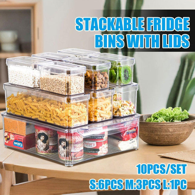 10PCS Clear PET Refrigerator Storage Box Food Grade Fruit Freezer Organizer Set.