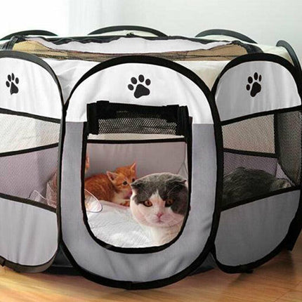 8 Panel Pet Tent Playpen Dog Cat Play Pen Bags Kennel Portable Puppy Crate - L (91X91X58CM).
