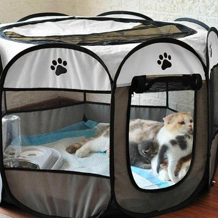 8 Panel Pet Tent Playpen Dog Cat Play Pen Bags Kennel Portable Puppy Crate - L (91X91X58CM).