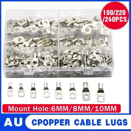 240Pcs 4WD Cable Lug Ring Battery Copper Tube Connector Kits Terminal Crimper - 100X SC6-SC25 Cable Lug Kits+Heat Shrink Tube.