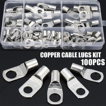 240Pcs 4WD Cable Lug Ring Battery Copper Tube Connector Kits Terminal Crimper - 100X SC6-SC25 Cable Lug Kits+Heat Shrink Tube.