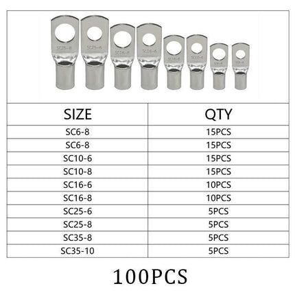 240Pcs 4WD Cable Lug Ring Battery Copper Tube Connector Kits Terminal Crimper - 100X SC6-SC25 Cable Lug Kits+Heat Shrink Tube.