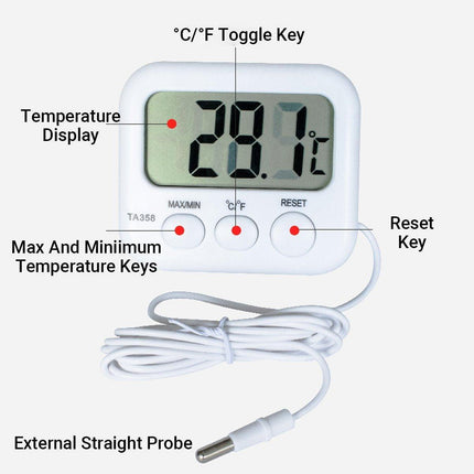 Digital Thermometer with Probe for Refrigerator Fish Tank Aquarium Temperature.