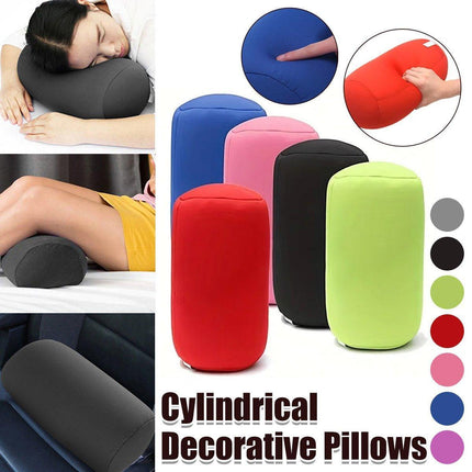 Solid Color Cylindrical Foam Particle Pillow Multi-Functional Neck Waist Support - Red.