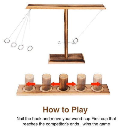 Wooden Hook And Ring Toss Game With Shot Ladder Table Toy Party Indoor/Outdoor.