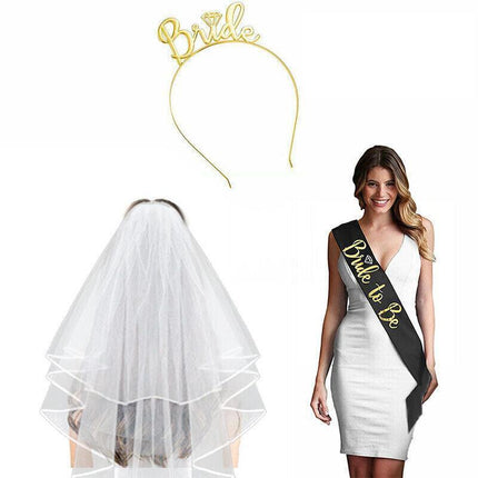 Bride To Be Hen Veil Sash Tiara Hens Night Bridal Shower Kitchen Tea Accessories - Rose Gold Tiara.