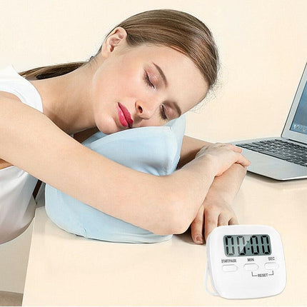 Digital Kitchen Timer 99 Minute Countdown Clock With LCD Display and Metal Mount - White.