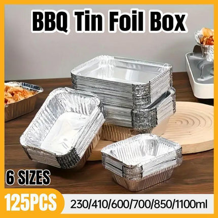 125PCS Disposable Quadrate Tin Foil Pans Oven Grill Safe Non-Stick Baking Trays - 125pcs-600ml.