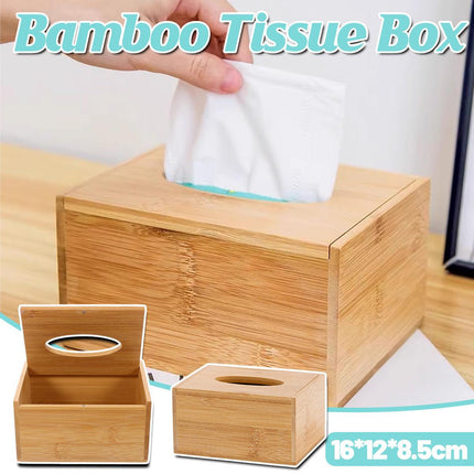 Bamboo Tissue Box Wooden Cover Dispenser Holder Storage Case for Home and Office.