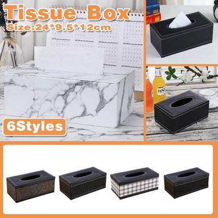 High-End PU Leather Tissue Box Holder for Hotel Home Office Decor Elegant Design - Black Woven Pattern.