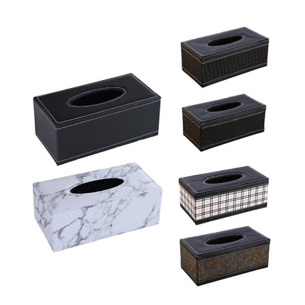 High-End PU Leather Tissue Box Holder for Hotel Home Office Decor Elegant Design - Black Woven Pattern.