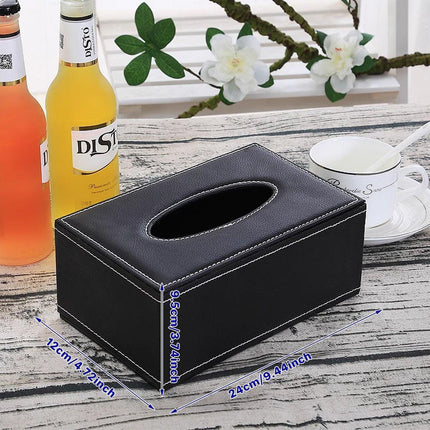 High-End PU Leather Tissue Box Holder for Hotel Home Office Decor Elegant Design - Black Woven Pattern.