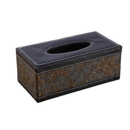 High-End PU Leather Tissue Box Holder for Hotel Home Office Decor Elegant Design - Black Woven Pattern.
