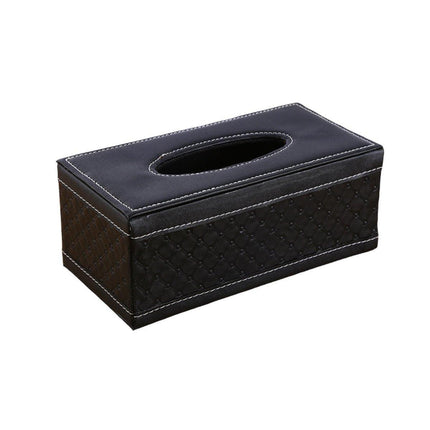 High-End PU Leather Tissue Box Holder for Hotel Home Office Decor Elegant Design - Black Woven Pattern.
