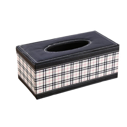 High-End PU Leather Tissue Box Holder for Hotel Home Office Decor Elegant Design - Black Woven Pattern.