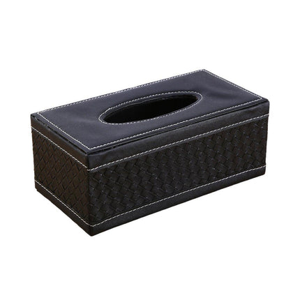High-End PU Leather Tissue Box Holder for Hotel Home Office Decor Elegant Design - Black Woven Pattern.